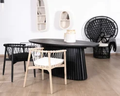 Meuble House Chaise de repas noire en bois et corde tressée