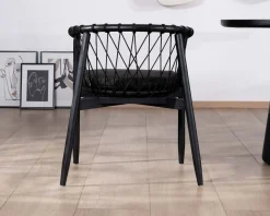 Meuble House Chaise de repas noire en bois et corde tressée