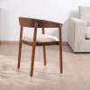 Meuble House Chaise de repas style rétro "Polo" en manguier et assise tissu blanc