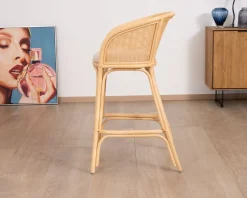 Meuble House Chaise haute en rotin style ethnique chic "Noho" avec assise en tissu beige Discount