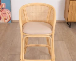 Meuble House Chaise haute en rotin style ethnique chic "Noho" avec assise en tissu beige Discount