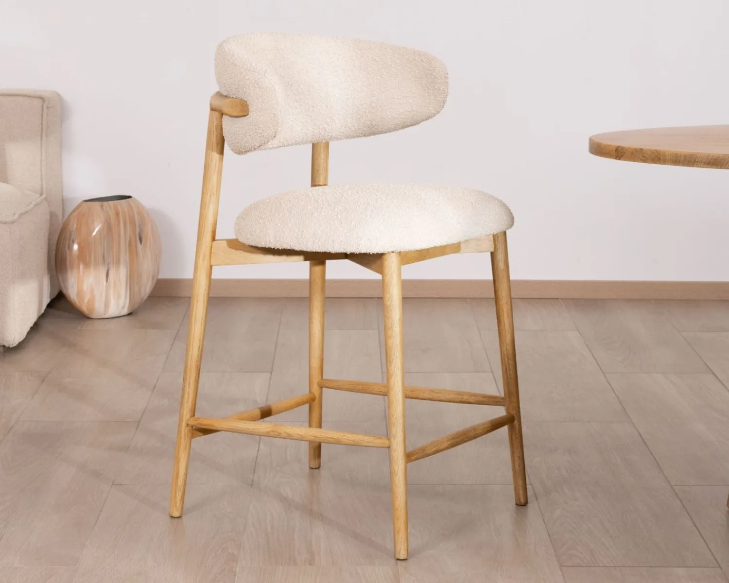 Meuble House Chaise haute style scandinave "Isadora" en bois et tissu bouclette Online