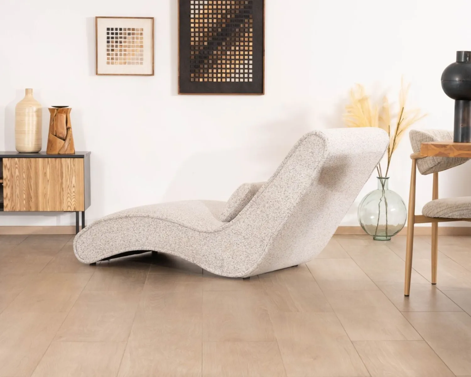 Meuble House Chaise longue d'intérieur design en tissu tramé blanc cassé "Syltan" Discount