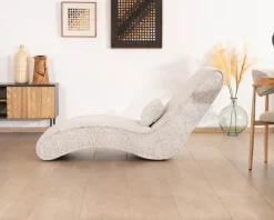 Meuble House Chaise longue d'intérieur design en tissu tramé blanc cassé