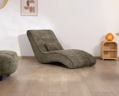 Meuble House Chaise longue d'intérieur design en tissu chenillé vert foncé "Syltan" Clearance