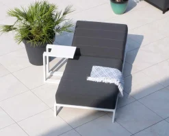 Meuble House Chaise longue haut de gamme matelassée gris foncé alu blanc "Terrasse" Hot