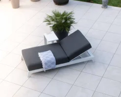 Meuble House Chaise longue haut de gamme matelassée gris foncé alu blanc 
