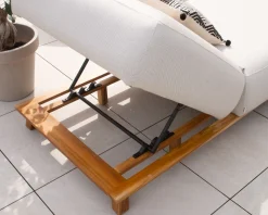 Meuble House Chaise longue luxueuse teck et tissu écru sans surpiqure "Lombok" Hot
