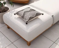 Meuble House Chaise longue luxueuse teck et tissu écru sans surpiqure