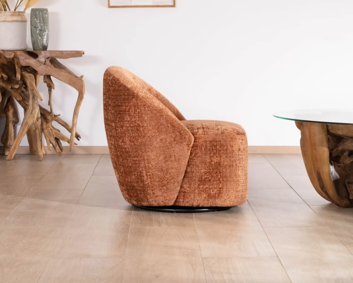 Meuble House Chauffeuse design et cosy en tissu bouclette coloris terre de sienne "Marylin" pied rotatif 360° Sale