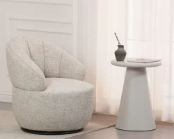 Meuble House Chauffeuse effet boule avec surpiqures en tissu bouclette beige tramé