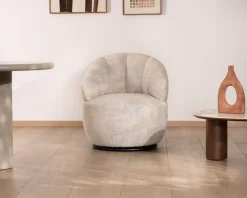 Meuble House Chauffeuse effet boule avec surpiqures en tissu bouclette beige tramé