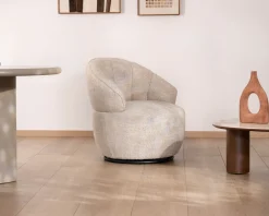 Meuble House Chauffeuse effet boule avec surpiqures en tissu bouclette beige tramé