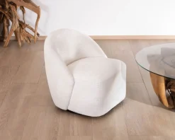 Meuble House Chauffeuse pivotante 360° design épuré en tissu blanc "Marylin" Outlet