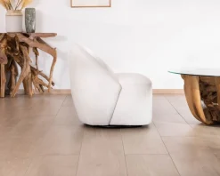 Meuble House Chauffeuse pivotante 360° design épuré en tissu blanc 