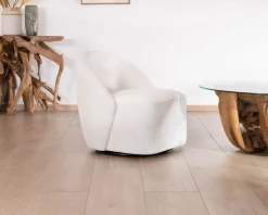 Meuble House Chauffeuse pivotante 360° design épuré en tissu blanc 