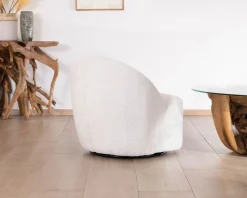 Meuble House Chauffeuse pivotante 360° design épuré en tissu blanc 