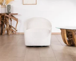 Meuble House Chauffeuse pivotante 360° design épuré en tissu blanc 