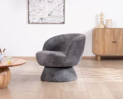 Meuble House Chauffeuse pivotante 360° en tissu chenillé gris 