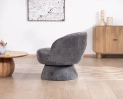 Meuble House Chauffeuse pivotante 360° en tissu chenillé gris 