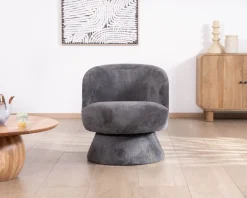 Meuble House Chauffeuse pivotante 360° en tissu chenillé gris 