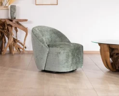 Meuble House Chauffeuse pivotante en tissu bouclette soyeux vert sauge "Marylin" Clearance