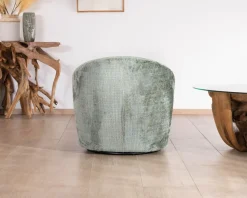 Meuble House Chauffeuse pivotante en tissu bouclette soyeux vert sauge "Marylin" Clearance