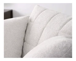 Meuble House Chauffeuse ronde 120 cm en tissu blanc chiné et coussins velours côtelé 
