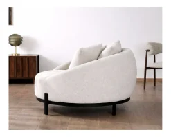 Meuble House Chauffeuse ronde 120 cm en tissu blanc chiné et coussins velours côtelé 