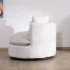 Meuble House Chauffeuse ronde pivotante 360° "CosyPop" en tissu bouclette blanc chiné Outlet