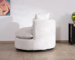 Meuble House Chauffeuse ronde pivotante 360° "CosyPop" en tissu bouclette blanc chiné Outlet
