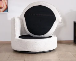 Meuble House Chauffeuse ronde pivotante 360° "CosyPop" en tissu bouclette blanc chiné Outlet