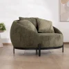 Meuble House Chauffeuse ronde XL ultra confort en tissu bouclette vert kaki "Sweet Culture" avec déclinaison de coussins New
