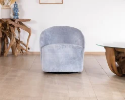 Meuble House Chauffeuse tournante design épuré en tissu bleu glacier
