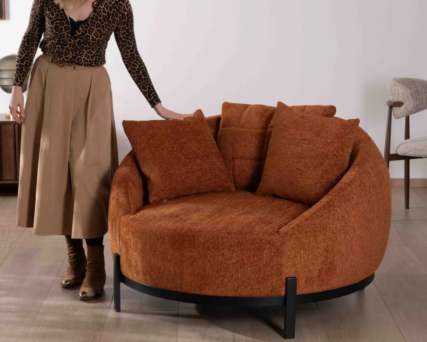 Meuble House Chauffeuse XL 120 cm ultra confort avec coussins coordonnés "Sweet Culture" en tissu bouclette terracotta Clearance