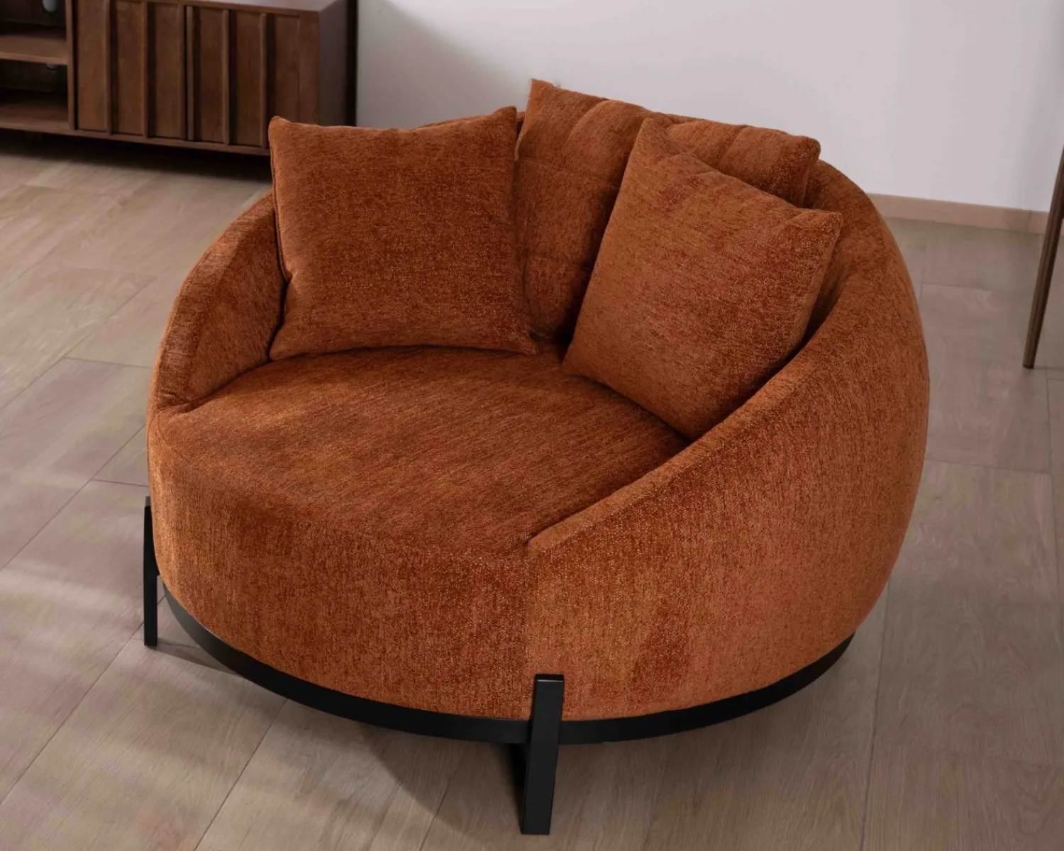 Meuble House Chauffeuse XL 120 cm ultra confort avec coussins coordonnés "Sweet Culture" en tissu bouclette terracotta Clearance