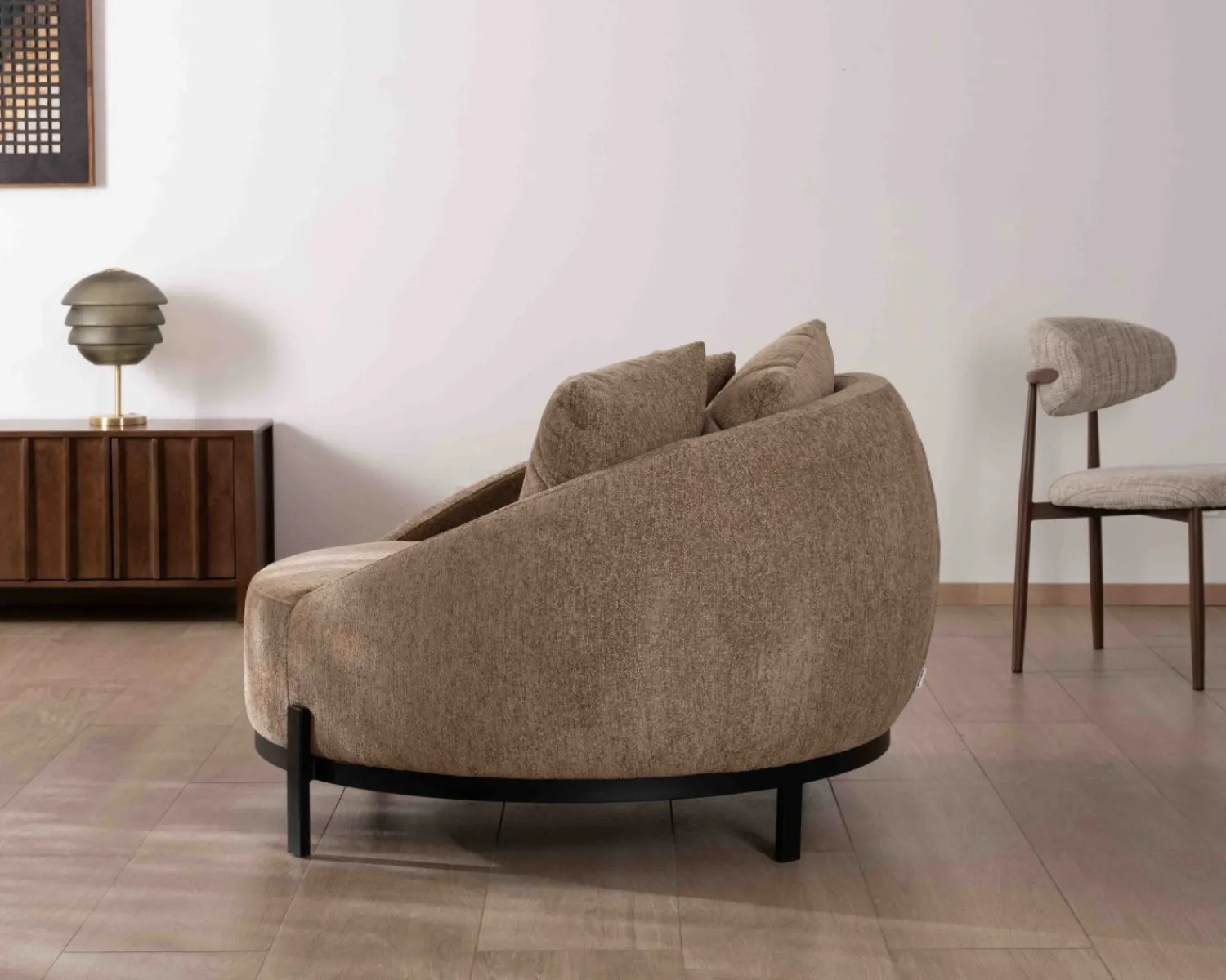 Meuble House Chauffeuse XL en tissu bouclette taupe "Sweet Culture" 120 cm ultra confort Discount