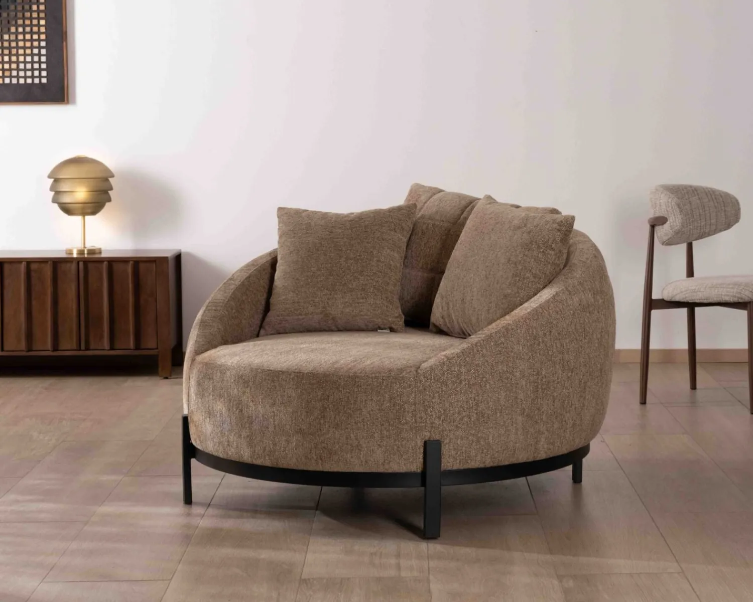 Meuble House Chauffeuse XL en tissu bouclette taupe "Sweet Culture" 120 cm ultra confort Discount