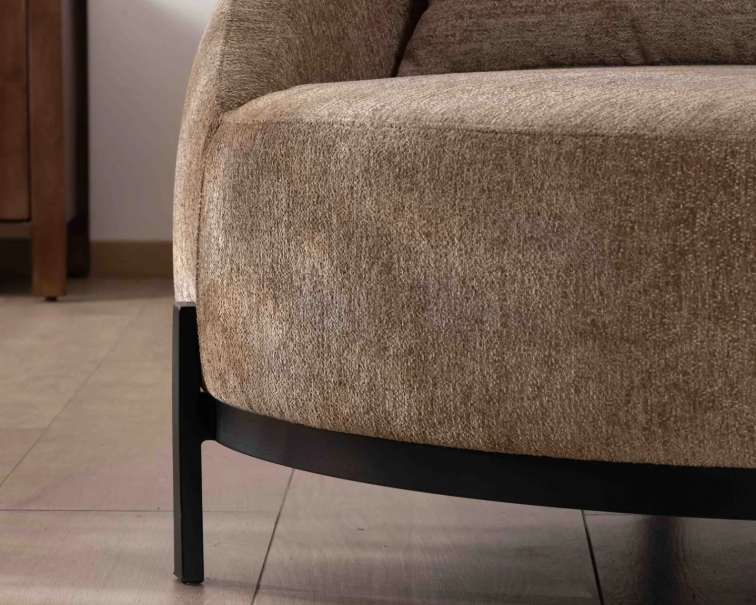 Meuble House Chauffeuse XL en tissu bouclette taupe "Sweet Culture" 120 cm ultra confort Discount