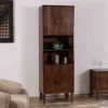 Meuble House Colonne de rangement rétro en manguier massif foncé 60 cm "Kaldo" Esprit mid-century Hot