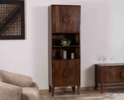 Meuble House Colonne de rangement rétro en manguier massif foncé 60 cm "Kaldo" Esprit mid-century Hot