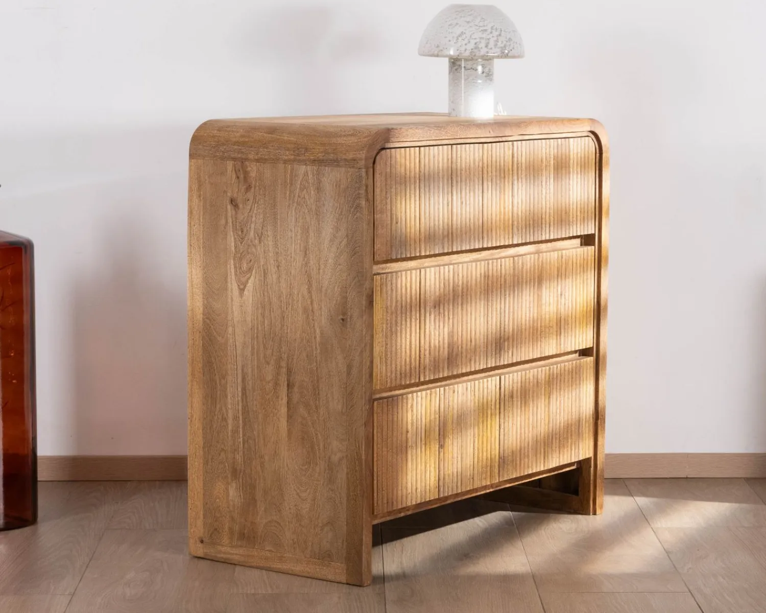 Meuble House Commode design rétro avec façades cannelées "Céresto" 3 grands tiroirs New