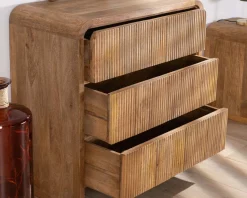 Meuble House Commode design rétro avec façades cannelées "Céresto" 3 grands tiroirs New