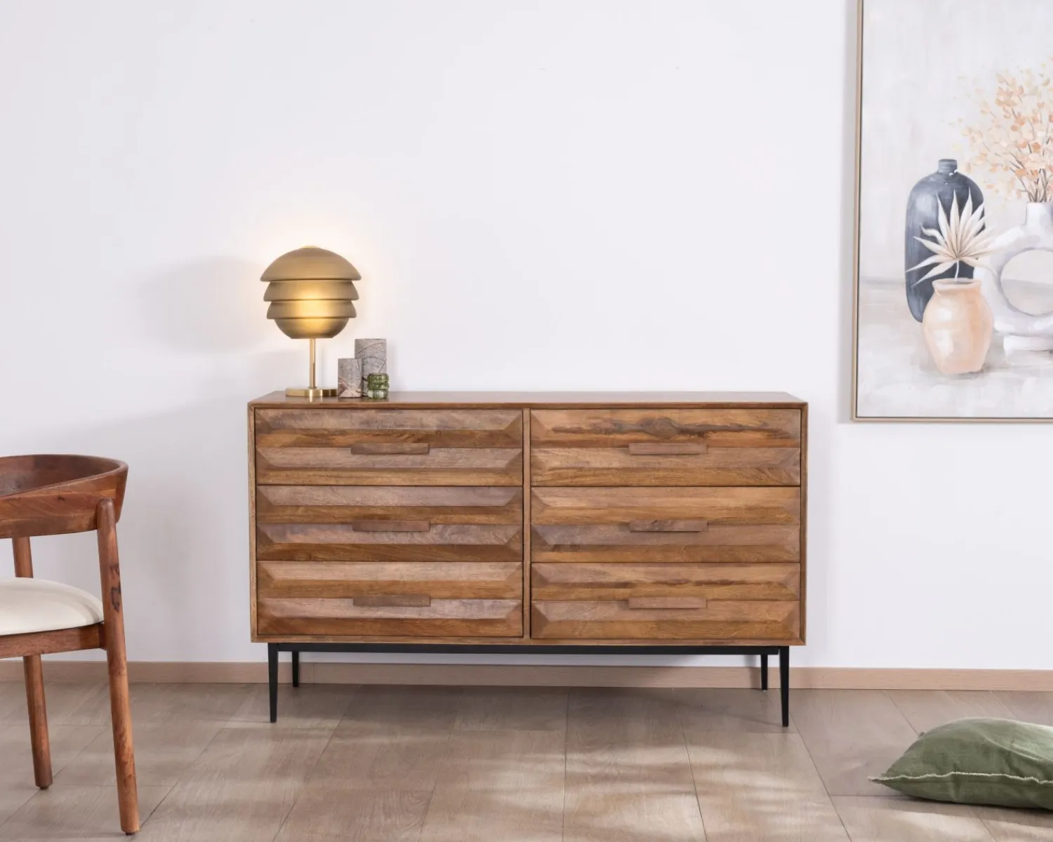 Meuble House Commode en manguier et pieds métal style rétro "Presto" 6 tiroirs demi largeur Sale