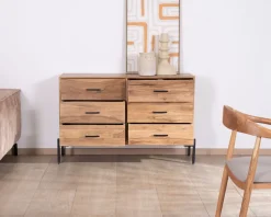Meuble House Commode 6 tiroirs "Conoa" acacia et pieds métal noir Best