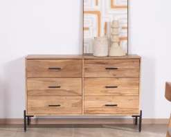 Meuble House Commode 6 tiroirs "Conoa" acacia et pieds métal noir Best