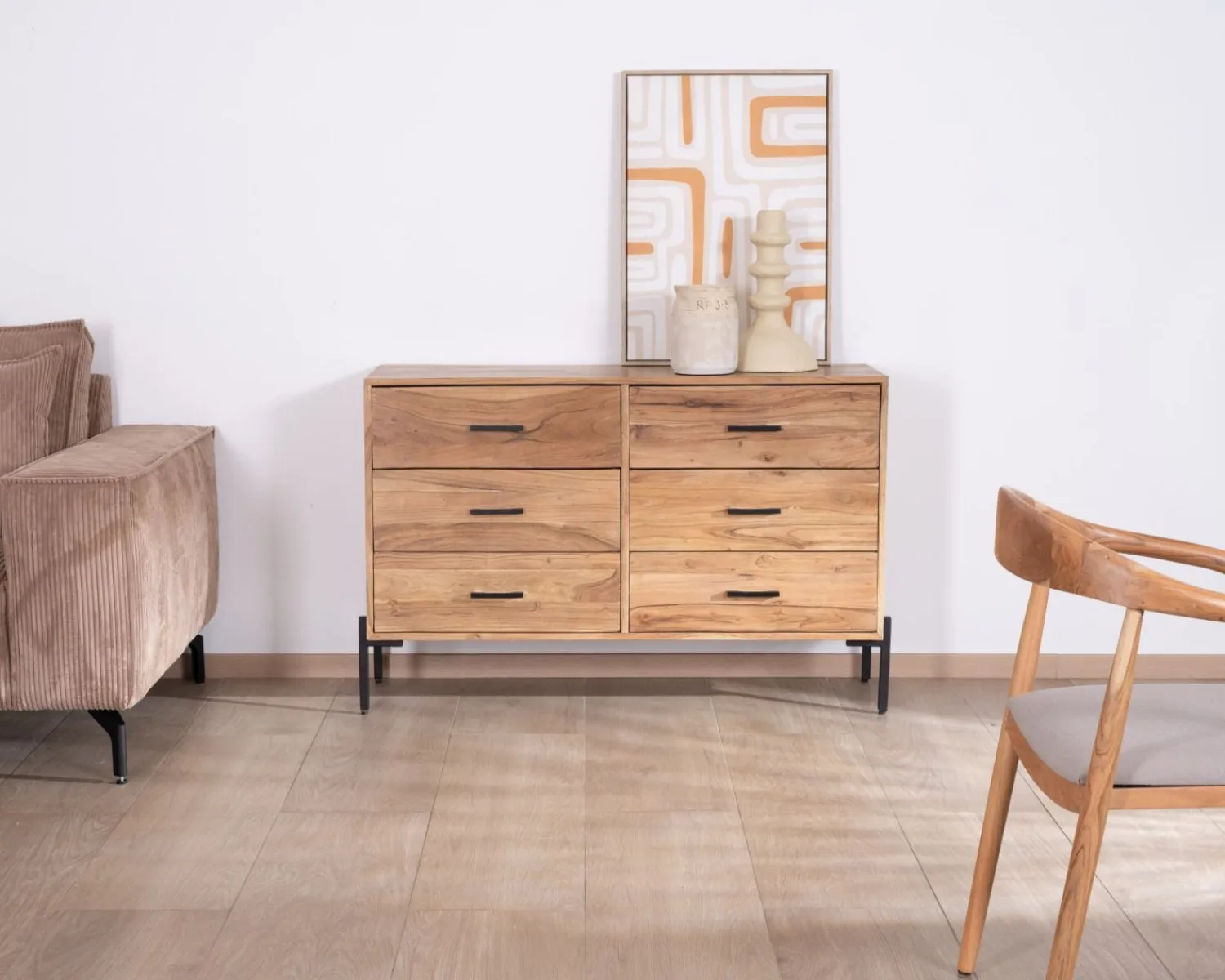 Meuble House Commode 6 tiroirs "Conoa" acacia et pieds métal noir Best