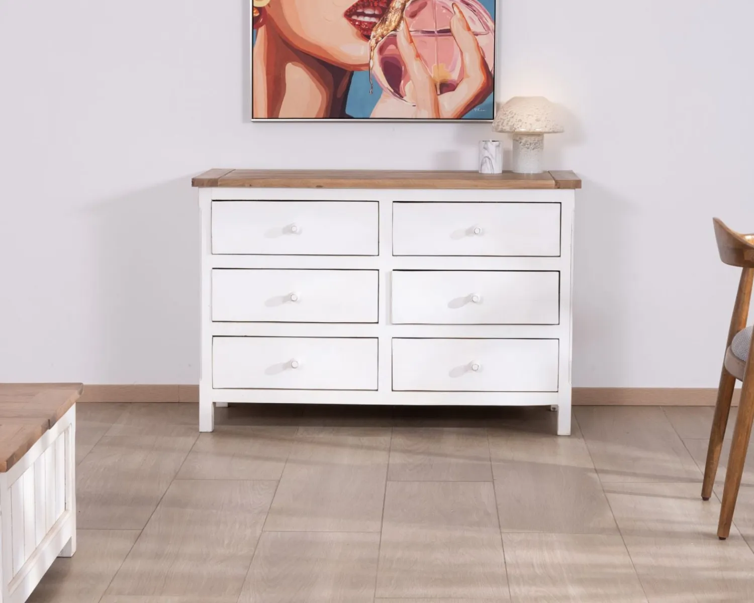 Meuble House Commode 6 tiroirs en acacia "Equinoxe" blanche et plateau naturel Best