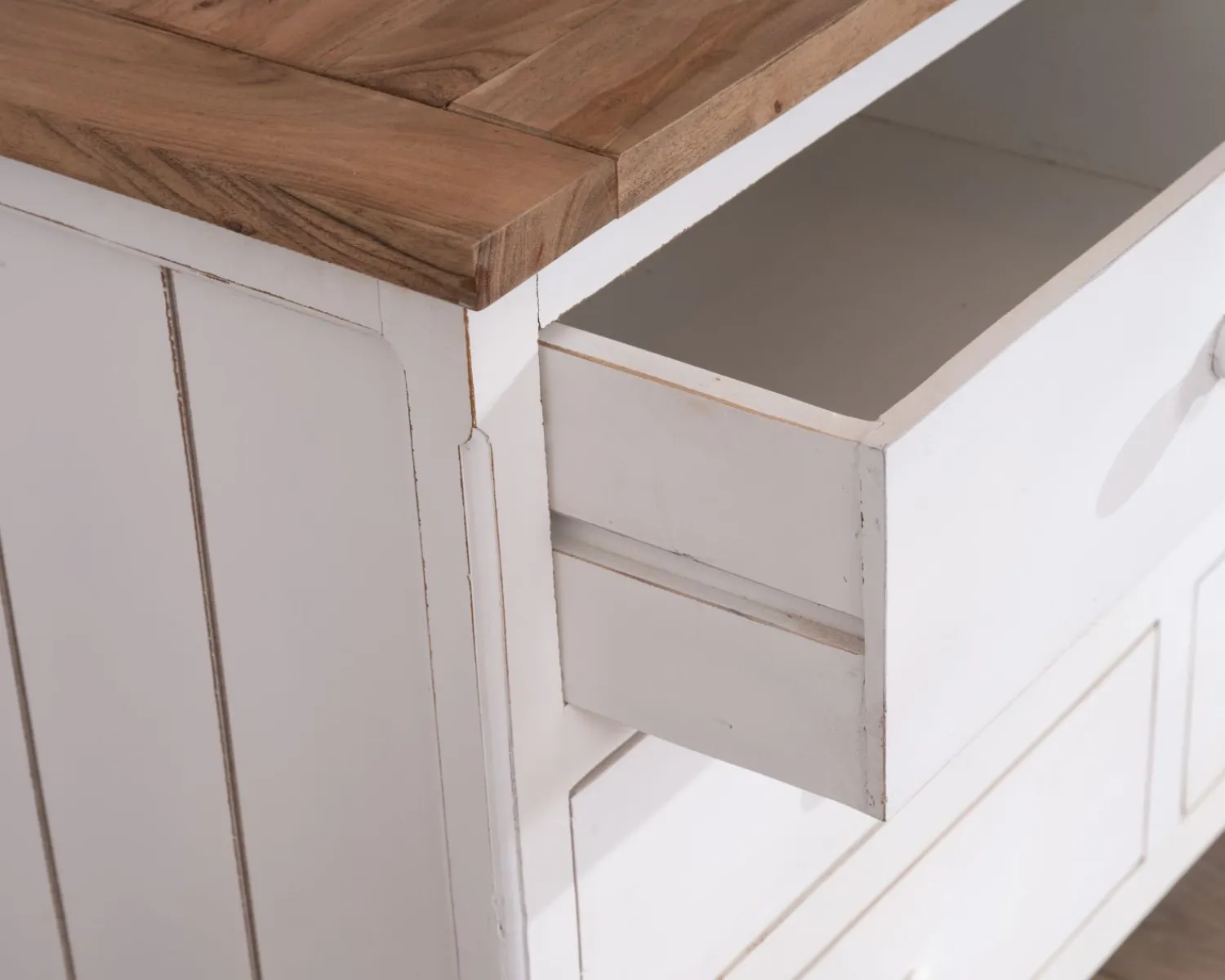 Meuble House Commode 6 tiroirs en acacia "Equinoxe" blanche et plateau naturel Best