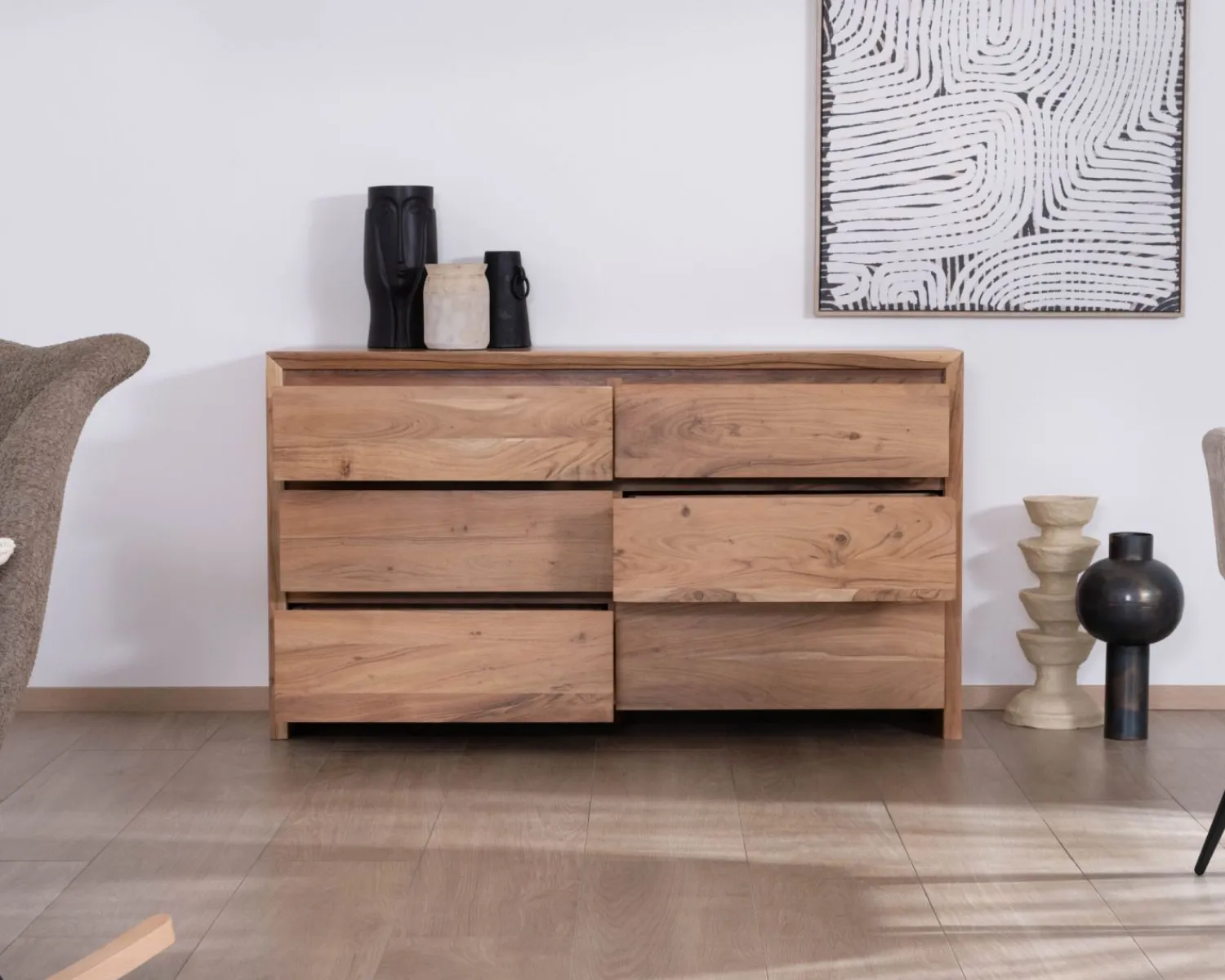 Meuble House Commode 6 tiroirs en acacia style scandinave "Lignum"